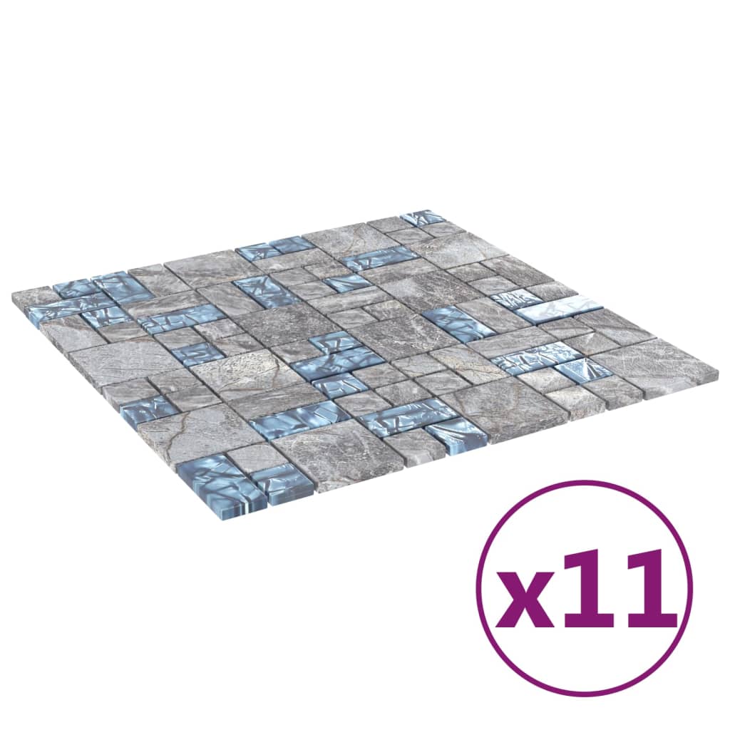 Mosaic Tiles 11 pcs Grey and Blue 30x30 cm Glass