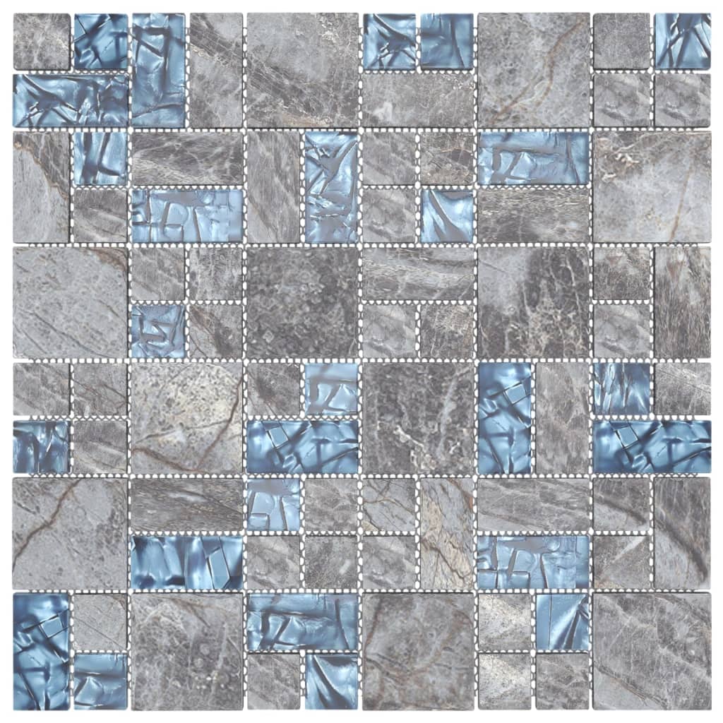 Mosaic Tiles 11 pcs Grey and Blue 30x30 cm Glass