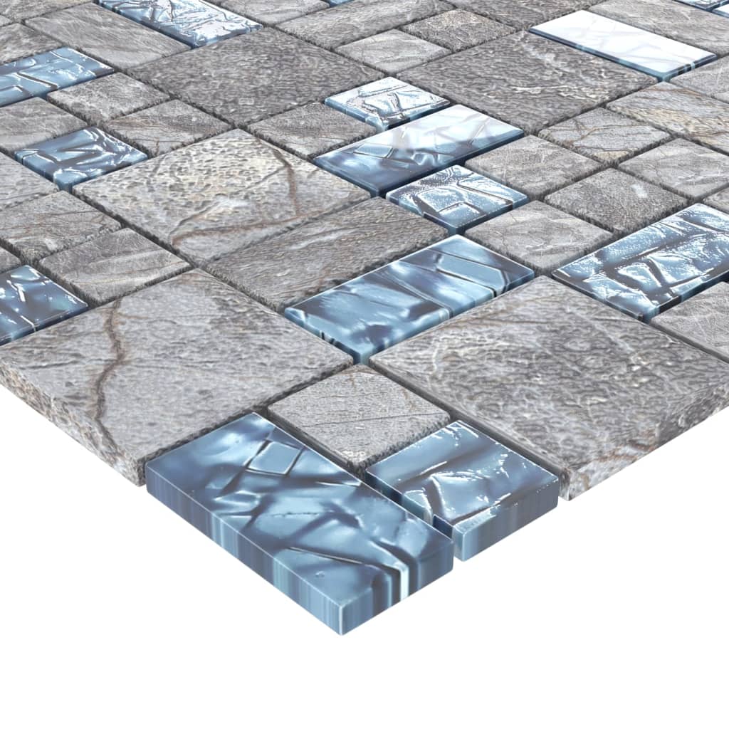 Mosaic Tiles 11 pcs Grey and Blue 30x30 cm Glass