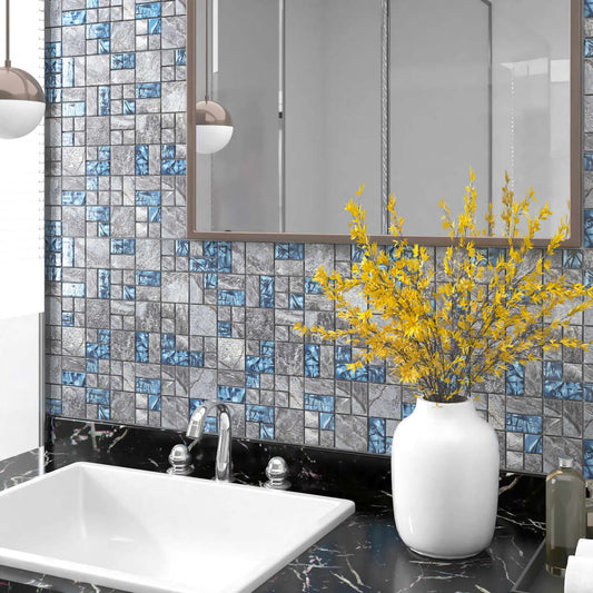 Mosaic Tiles 11 pcs Grey and Blue 30x30 cm Glass