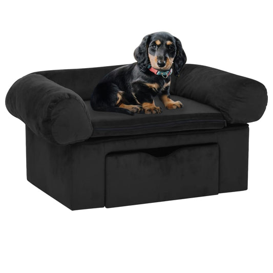 Dog Sofa with Drawer Black 75x50x38 cm Plush