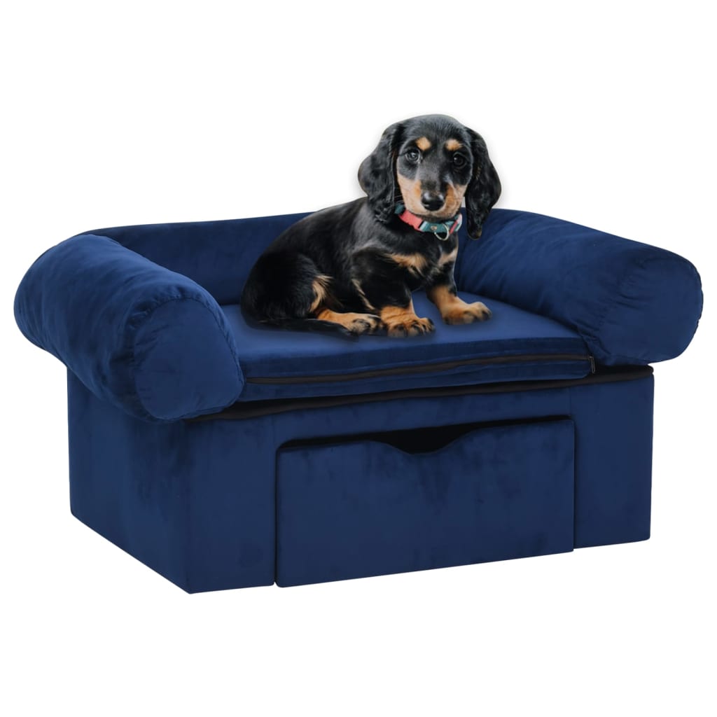 Dog Sofa with Drawer Blue 75x50x38 cm Plush