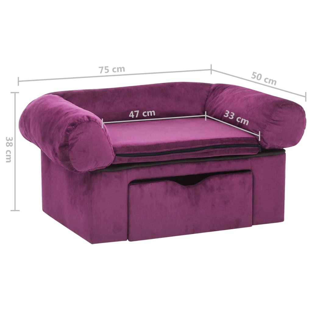 Dog Sofa with Drawer Burgundy 75x50x38 cm Plush