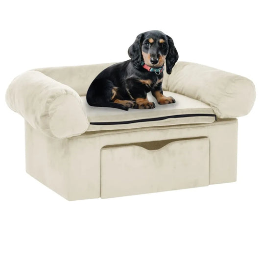 Dog Sofa with Drawer Cream 75x50x38 cm Plush