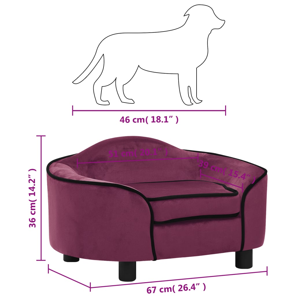 Dog Sofa Burgundy 67x47x36 cm Plush