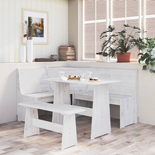 Corner Bench REINE 151 cm White Solid Wood Pine