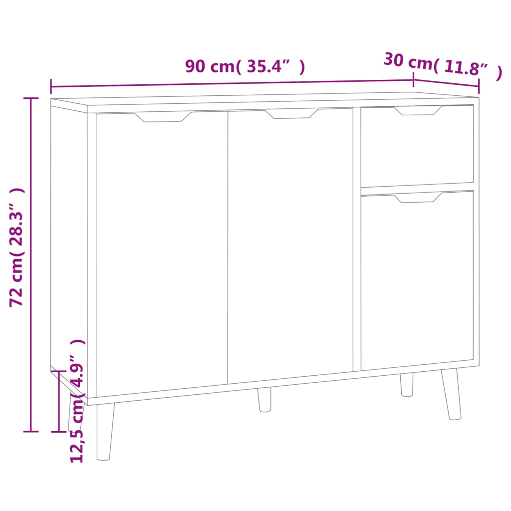 Sideboard White and Sonoma Oak 90x30x72 cm Engineered Wood