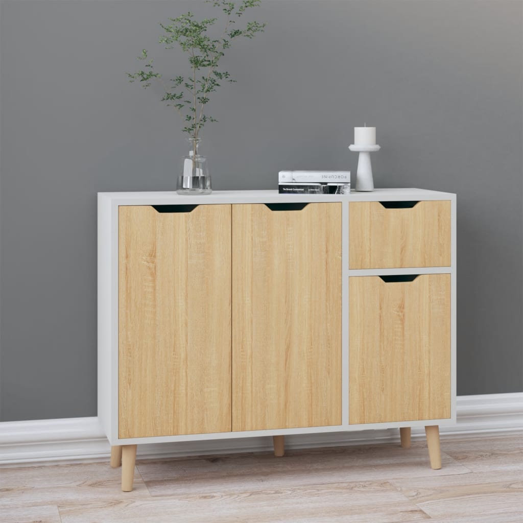 Sideboard White and Sonoma Oak 90x30x72 cm Engineered Wood