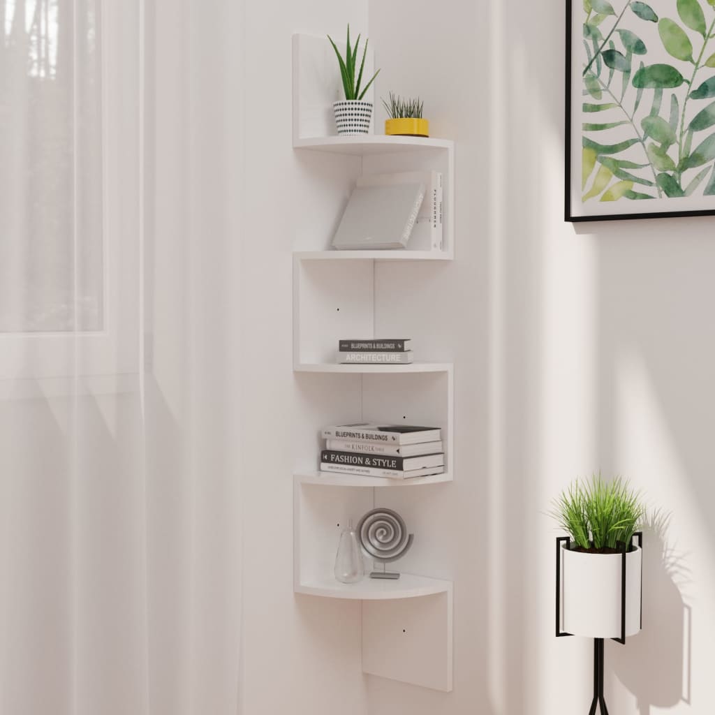 Wall Corner Shelf High Gloss White 19x19x123 cm Engineered Wood