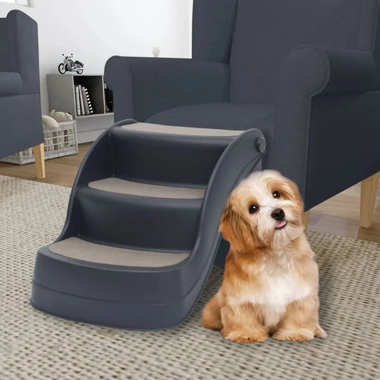 Folding 3-Step Dog Stairs Dark Grey