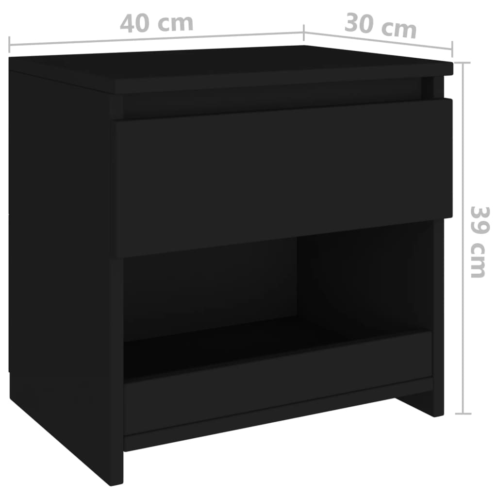 Bedside Cabinet Black 40x30x39 cm Engineered Wood