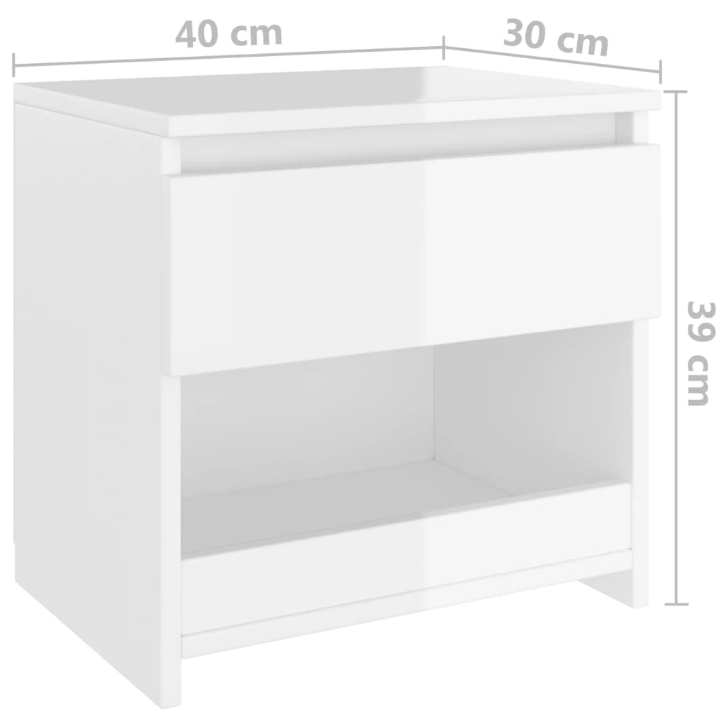 Bedside Cabinet High Gloss White 40x30x39 cm Engineered Wood