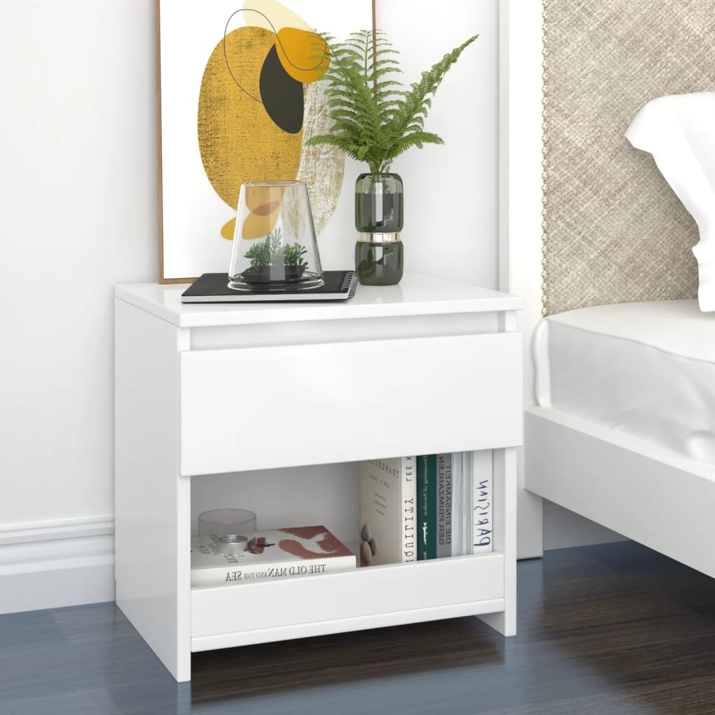 Bedside Cabinet High Gloss White 40x30x39 cm Engineered Wood