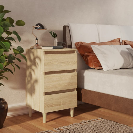 Bed Cabinet with Solid Wood Legs Sonoma Oak 40x35x69 cm