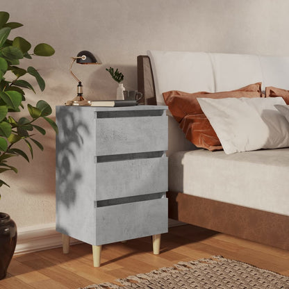 Bed Cabinets & Solid Wood Legs 2 pcs Concrete Grey 40x35x69 cm