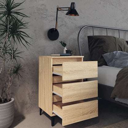 Bed Cabinet with Metal Legs Sonoma Oak 40x35x69 cm