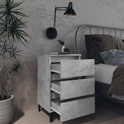 Bed Cabinet with Metal Legs Concrete Grey 40x35x69 cm