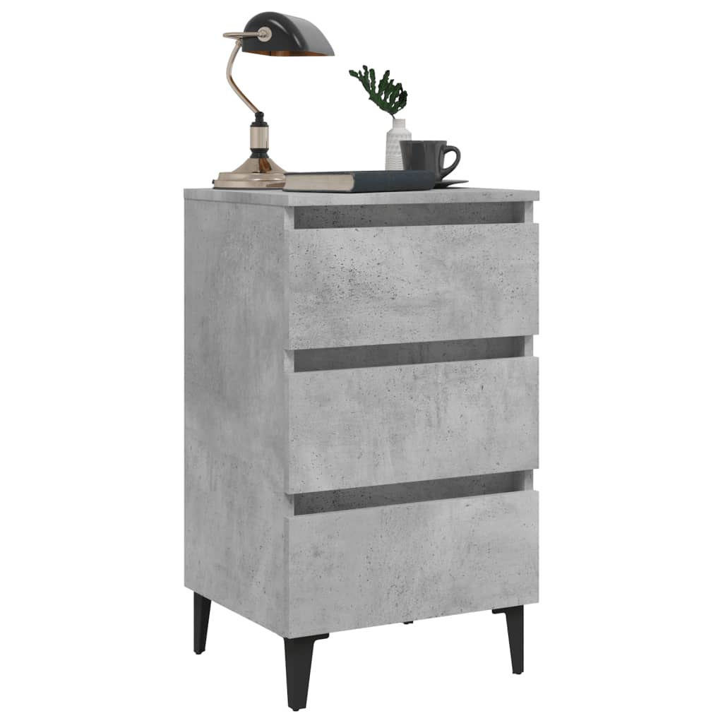 Bed Cabinet with Metal Legs Concrete Grey 40x35x69 cm