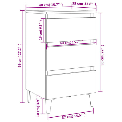 Bed Cabinet with Metal Legs Concrete Grey 40x35x69 cm