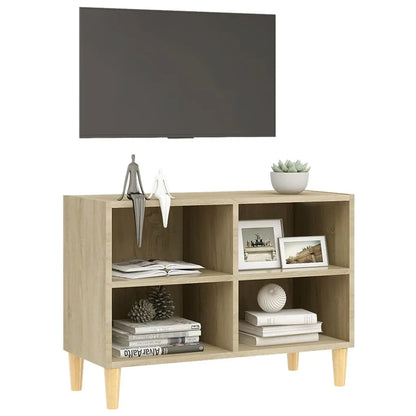 TV Cabinet with Solid Wood Legs Sonoma Oak 69.5x30x50 cm