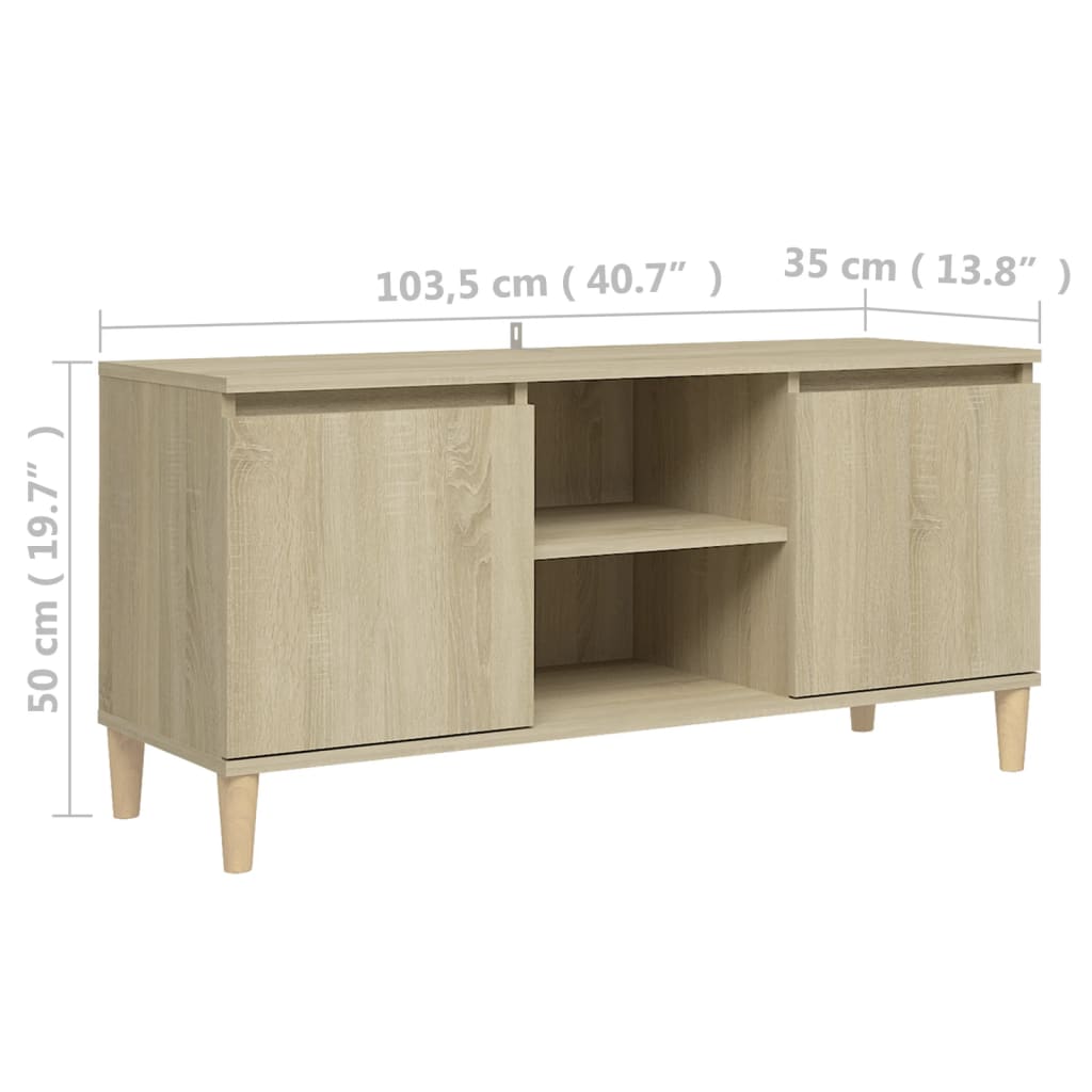 TV Cabinet with Solid Wood Legs Sonoma Oak 103.5x35x50 cm