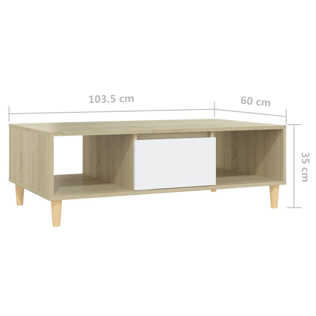 Coffee Table White and Sonoma Oak 103.5x60x35 cm Engineered Wood