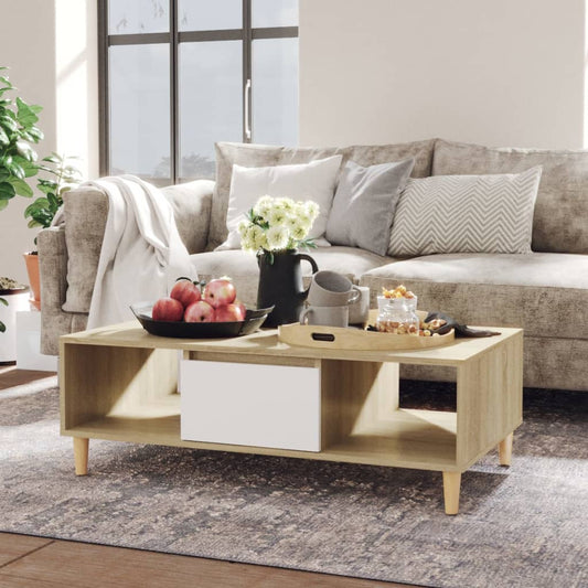 Coffee Table White and Sonoma Oak 103.5x60x35 cm Engineered Wood