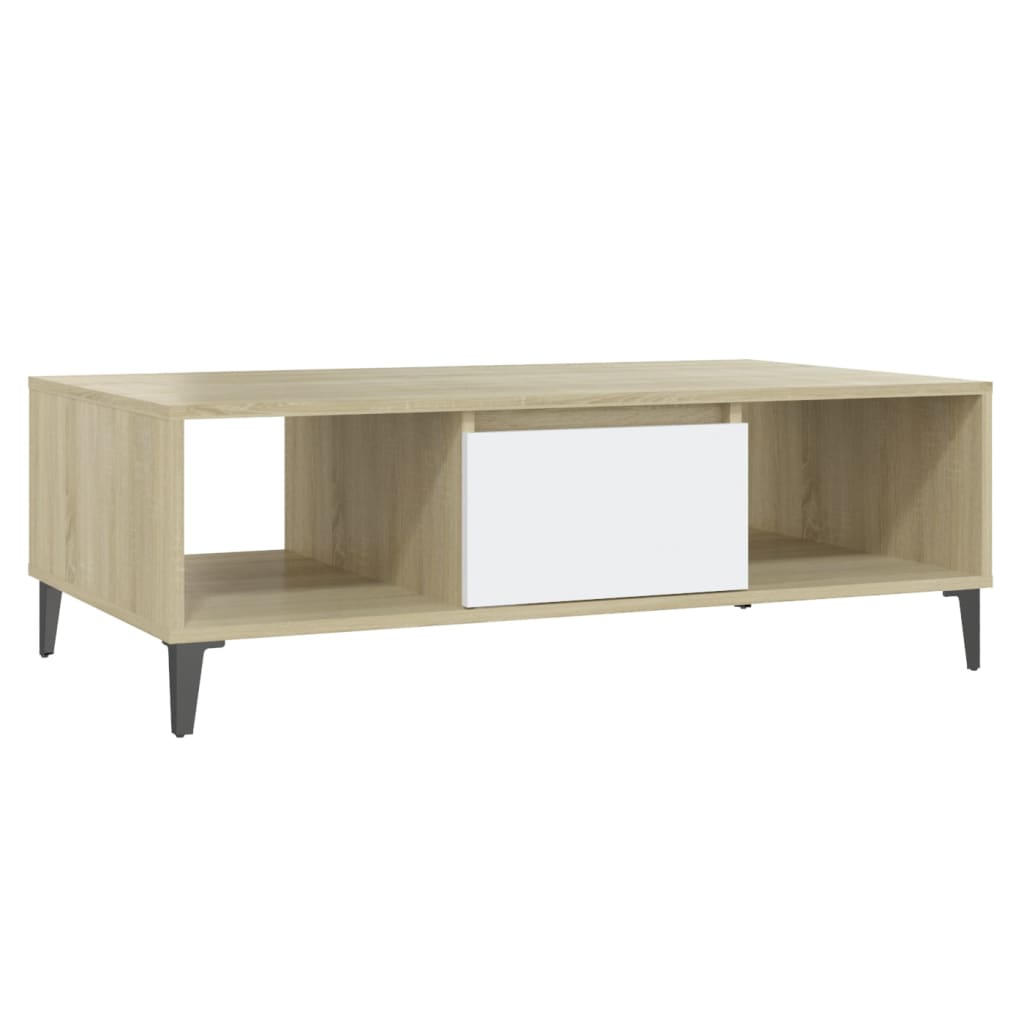 Coffee Table White and Sonoma Oak 103.5x60x35 cm Engineered Wood