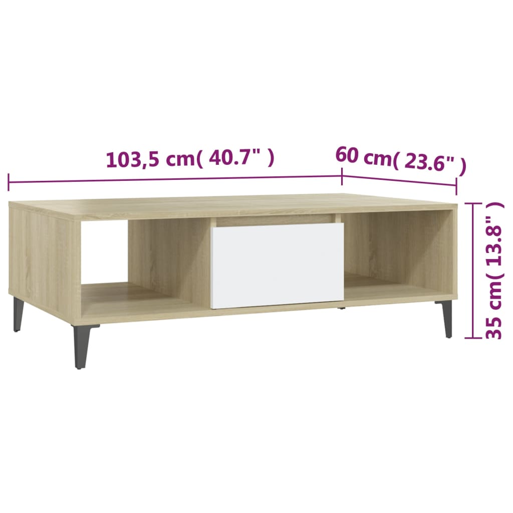 Coffee Table White and Sonoma Oak 103.5x60x35 cm Engineered Wood