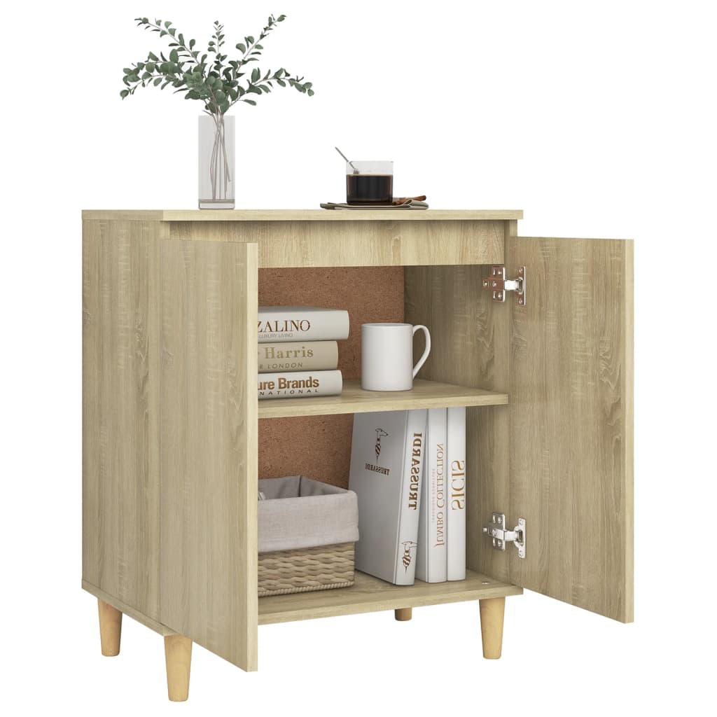 Sideboard with Solid Wood Legs Sonoma Oak 60x35x70 cm Engineered Wood