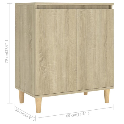 Sideboard with Solid Wood Legs Sonoma Oak 60x35x70 cm Engineered Wood