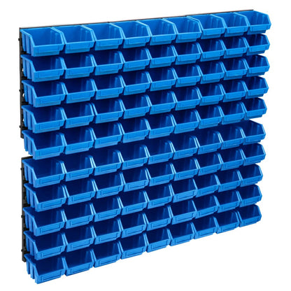 96 Piece Storage Bin Kit with Wall Panels Blue and Black