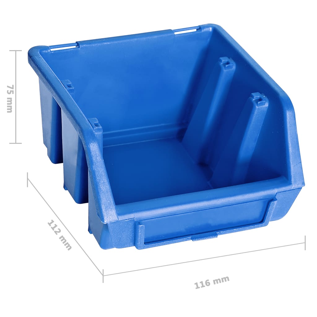 96 Piece Storage Bin Kit with Wall Panels Blue and Black