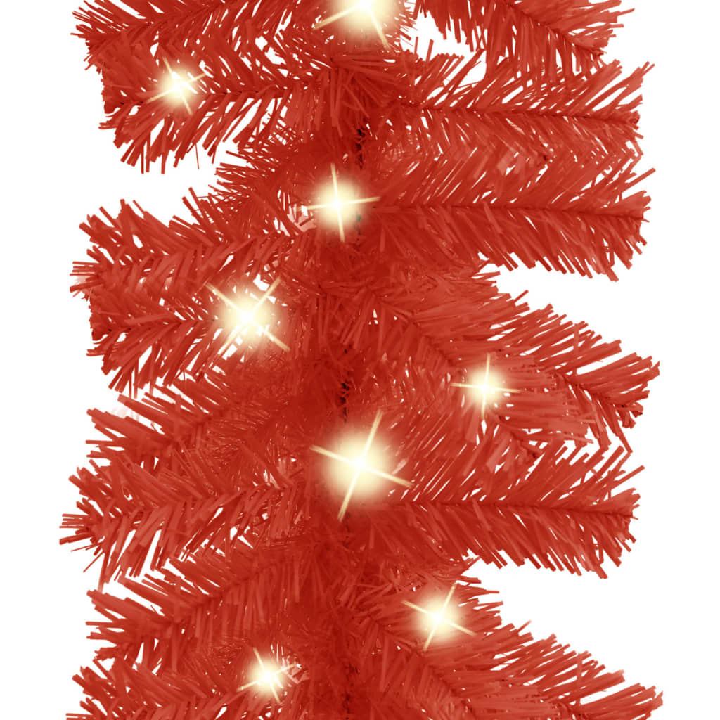 Christmas Garland with LED Lights 10 m Red