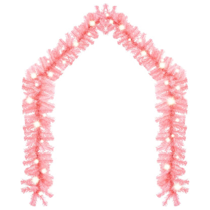 Christmas Garland with LED Lights 10 m Pink