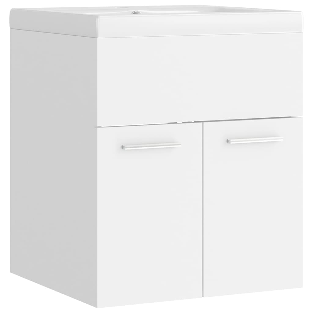 Sink Cabinet with Built-in Basin White Engineered Wood