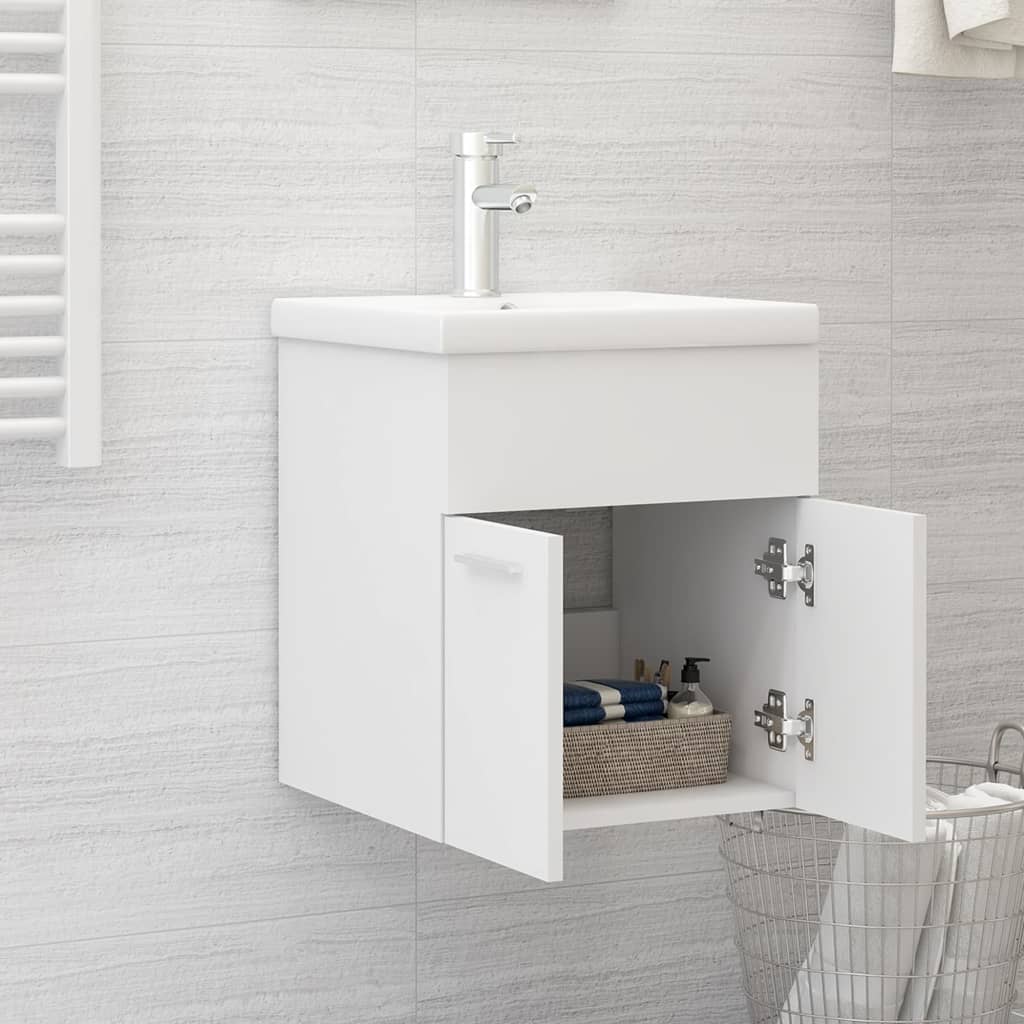 Sink Cabinet with Built-in Basin White Engineered Wood