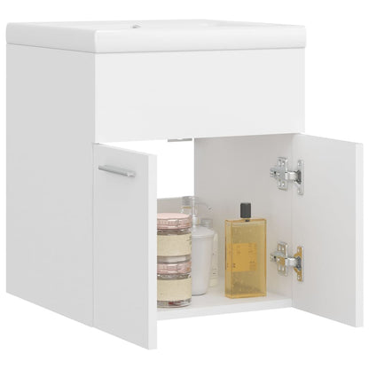 Sink Cabinet with Built-in Basin White Engineered Wood