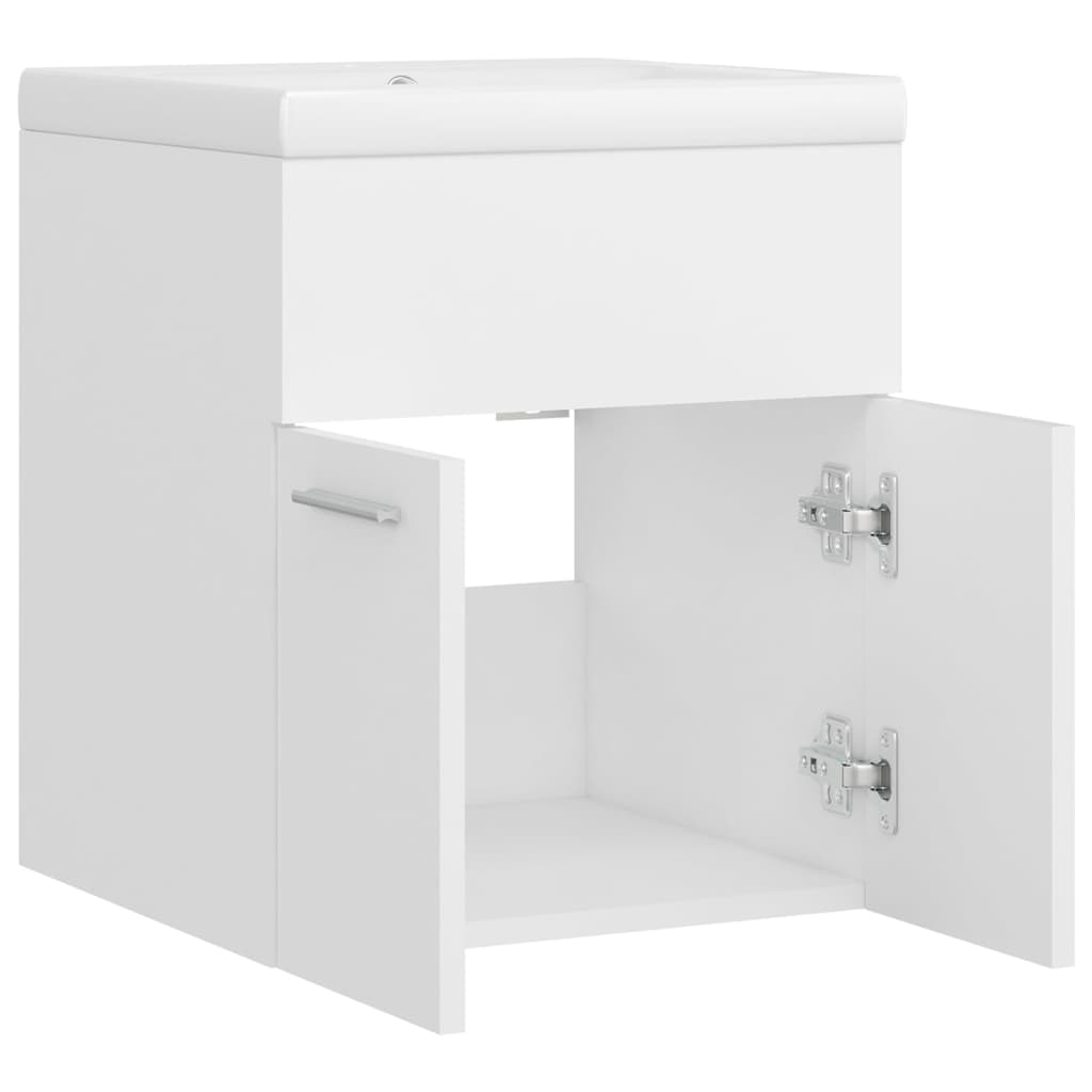 Sink Cabinet with Built-in Basin White Engineered Wood