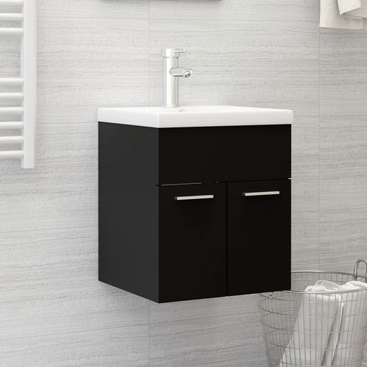 Sink Cabinet with Built-in Basin Black Engineered Wood