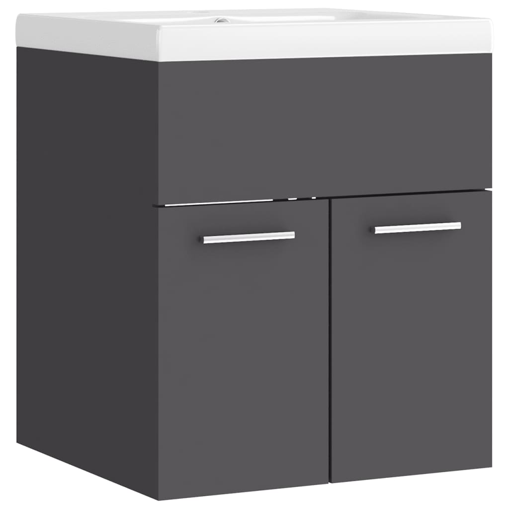 Sink Cabinet with Built-in Basin Grey Engineered Wood