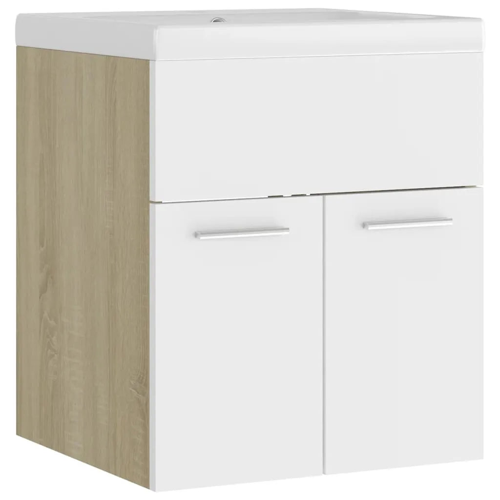 Sink Cabinet with Built-in Basin White and Sonoma Oak Engineered Wood