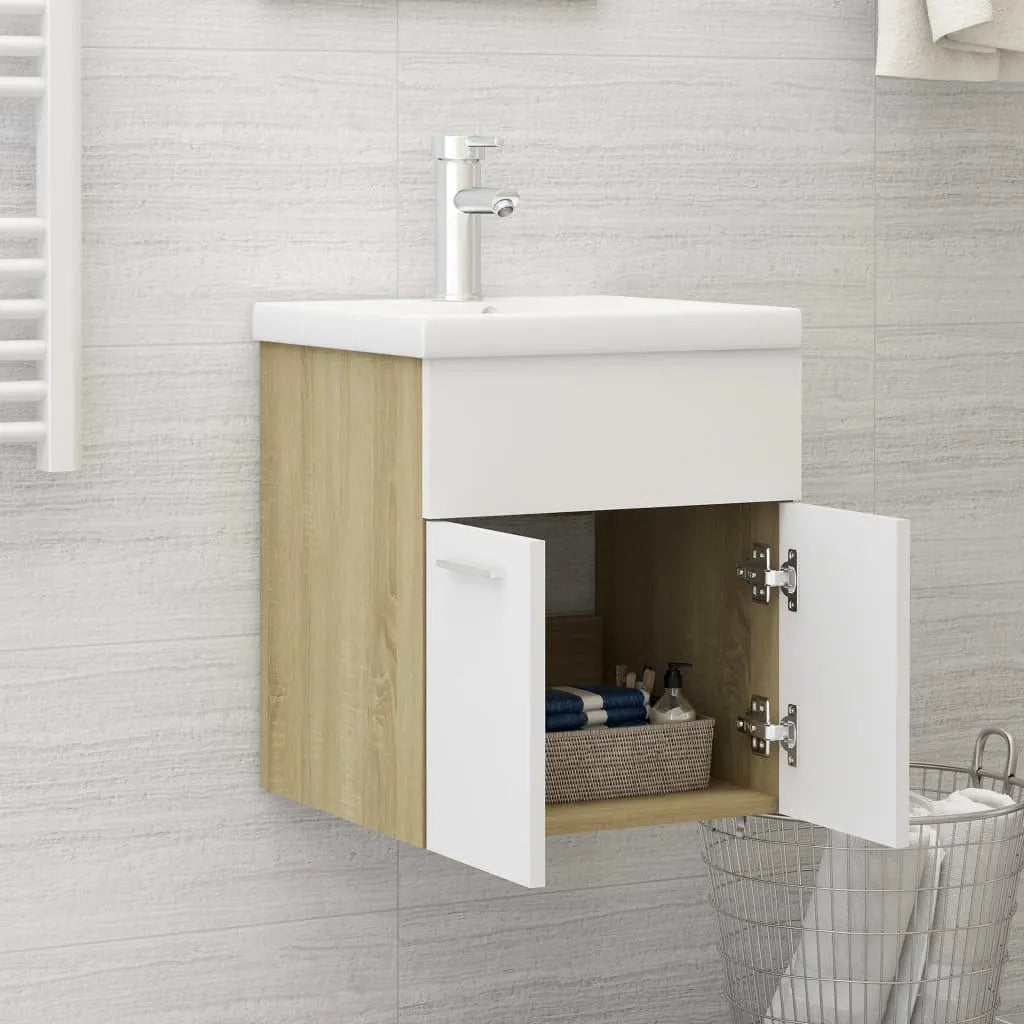 Sink Cabinet with Built-in Basin White and Sonoma Oak Engineered Wood