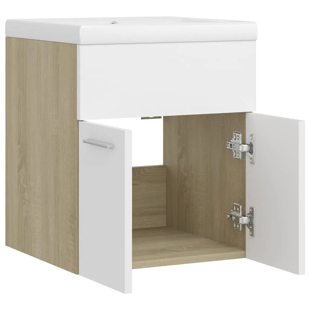 Sink Cabinet with Built-in Basin White and Sonoma Oak Engineered Wood