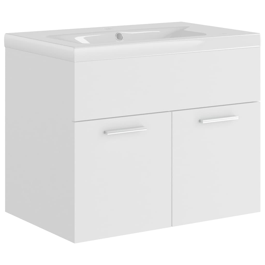 Sink Cabinet with Built-in Basin White Engineered Wood