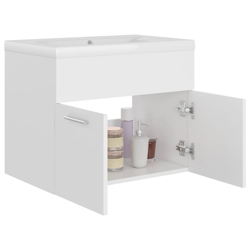 Sink Cabinet with Built-in Basin White Engineered Wood