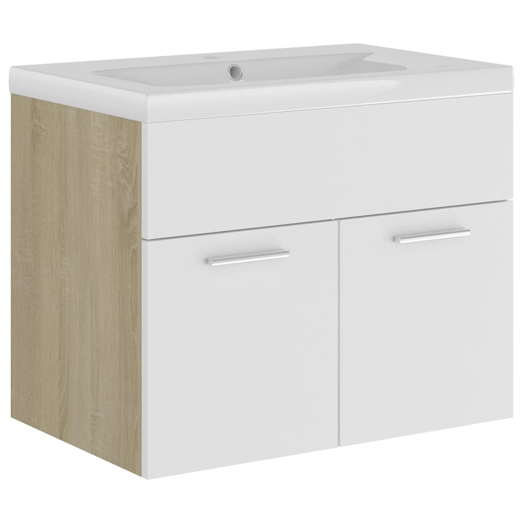 Sink Cabinet with Built-in Basin White and Sonoma Oak Engineered Wood