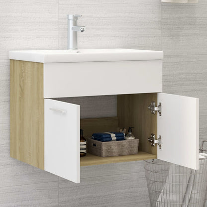 Sink Cabinet with Built-in Basin White and Sonoma Oak Engineered Wood