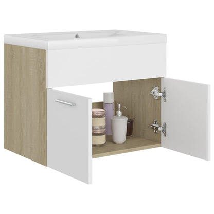 Sink Cabinet with Built-in Basin White and Sonoma Oak Engineered Wood