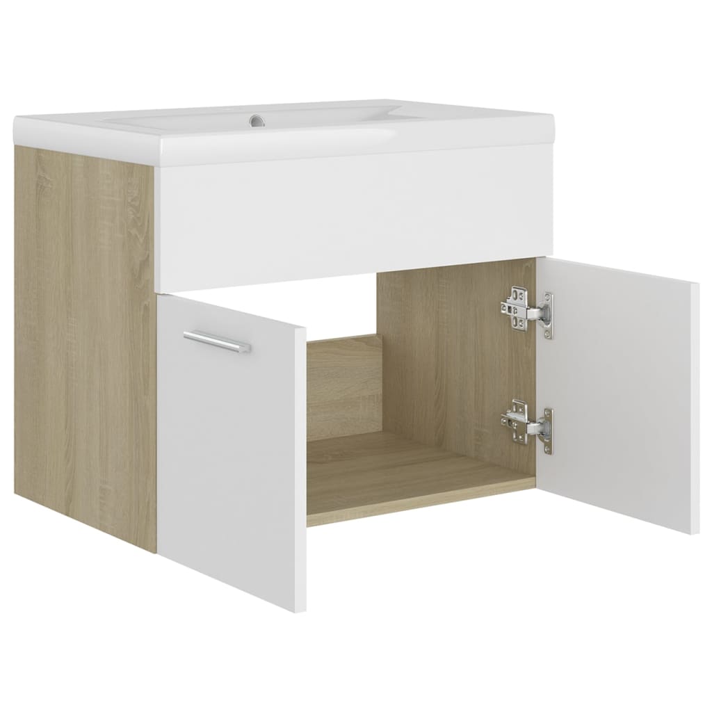 Sink Cabinet with Built-in Basin White and Sonoma Oak Engineered Wood